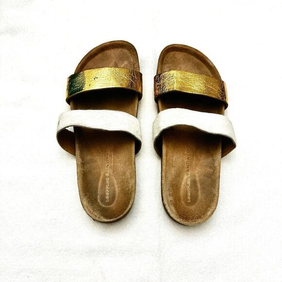 Loeffler Randall Leather Gold and White Paz Birkenstock Sandal SZ6 - Picture 3 of 4
